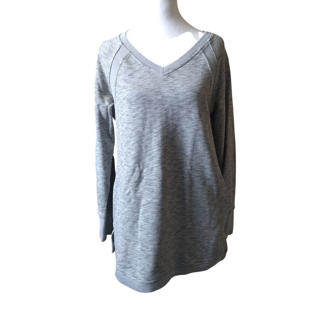 DULUTH TRADING Size Small Long Sleeve Gray V-Neck Sweatshirt With Pockets